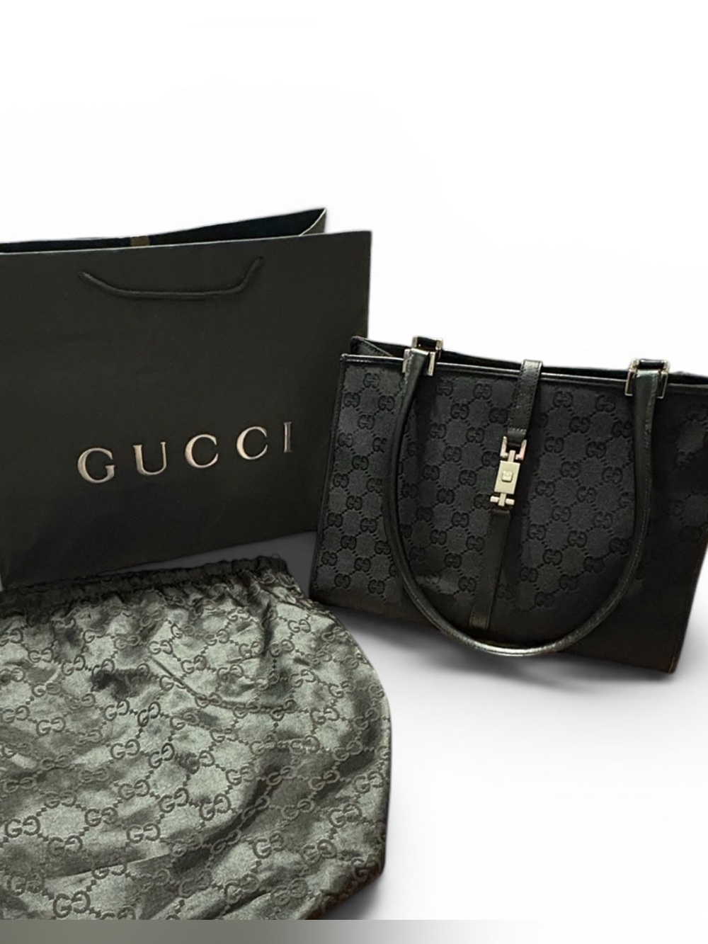 Authentic vintage Gucci GG Canvas Jackie Classic Tote Bag black w/Dust+store bag